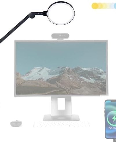 Lume Cube Edge LED Desk Lamp | Dimmable Home Office Desk Light with USB Charging Port & Strong Swing Arm | Adjustable Color Temperature and Brightness | Circle Webcam Light | Touch Control Table Lamp