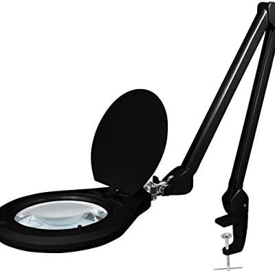 Neatfi Elite XL HD Bifocals Super LED Magnifying Lamp with Clamp, Glass Lens, 6000-7000K, Glare-Free, Nonpolar Dimming (6 Inches, Black)